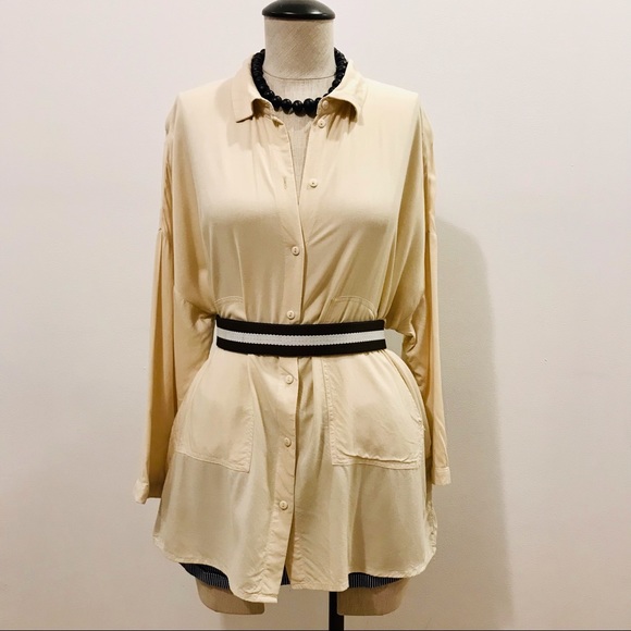 MSCH Copenhagen cream viscose button-down shirt dress. Size L. EUC - Picture 10 of 10